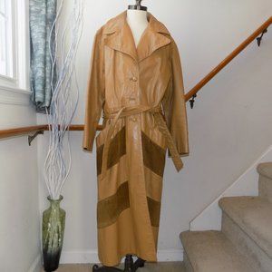 PETER CARUSO Vintage Tan & Brown Genuine Leather & Suede Coat Size M/L?